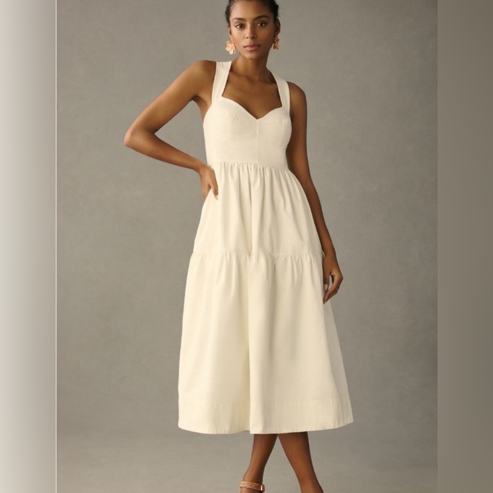 Anthropologie - Forever That Girl White Denim Sweetheart Dress. XS. NWT